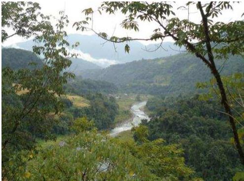 Intermediate zone near Sine Village between barrage and power house of Simang II  Source: EIA report Simang II