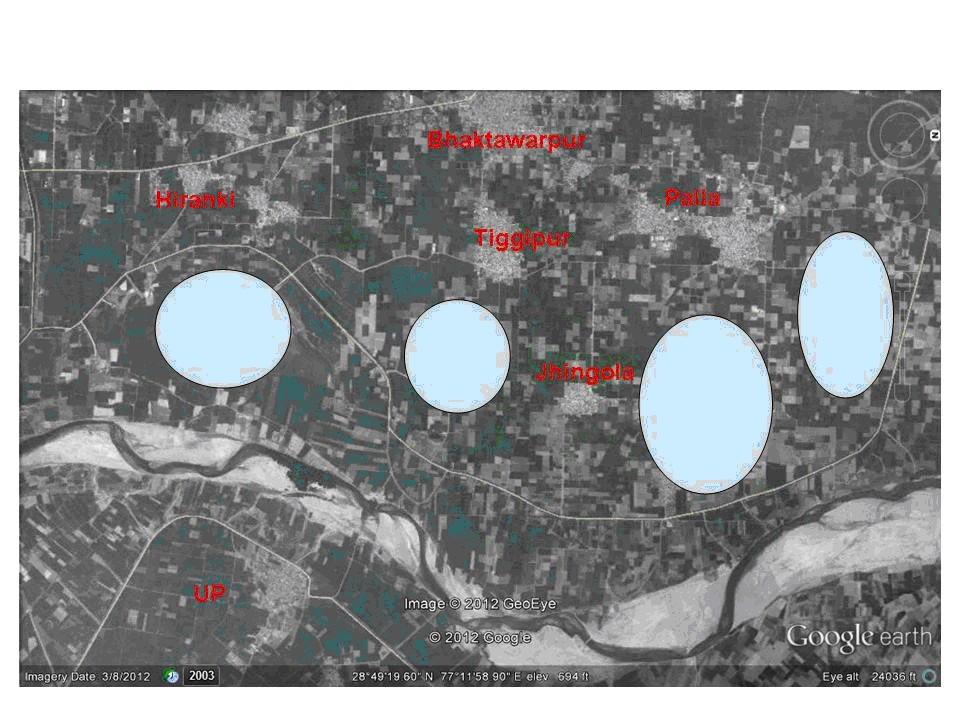 Possible sites of off channel reservoirs along Yamuna River in Delhi