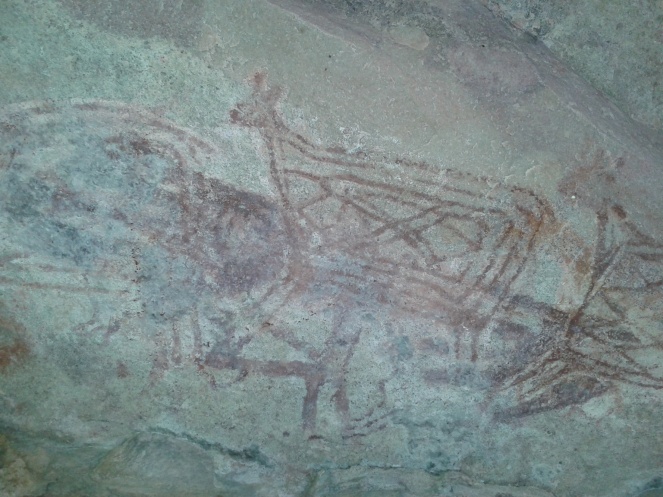 Prehistoric paintings in a cave in Panna NP buffer zone (Photo by Manoj Misra)